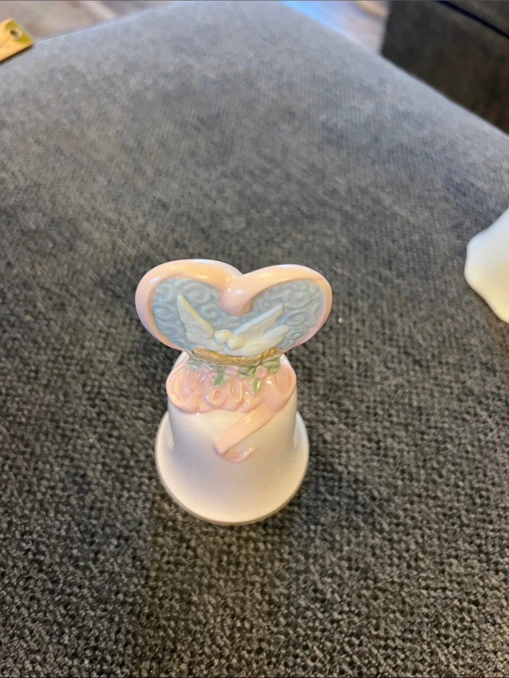 Avon Vintage 1995 Pink and Gold Porcelain Heart Bell with Love Birds